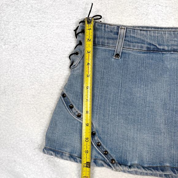 Vintage Lip Service Denim Lace Up Mini Jean Skirt Light Wash Blue Y2K Western - Picture 15 of 16